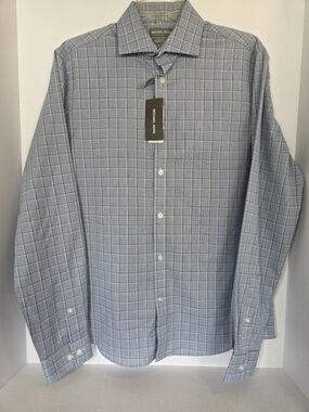 Michael Kors Light Blue Plaid Men's Dress Shirt Long Sleeves Lightweight